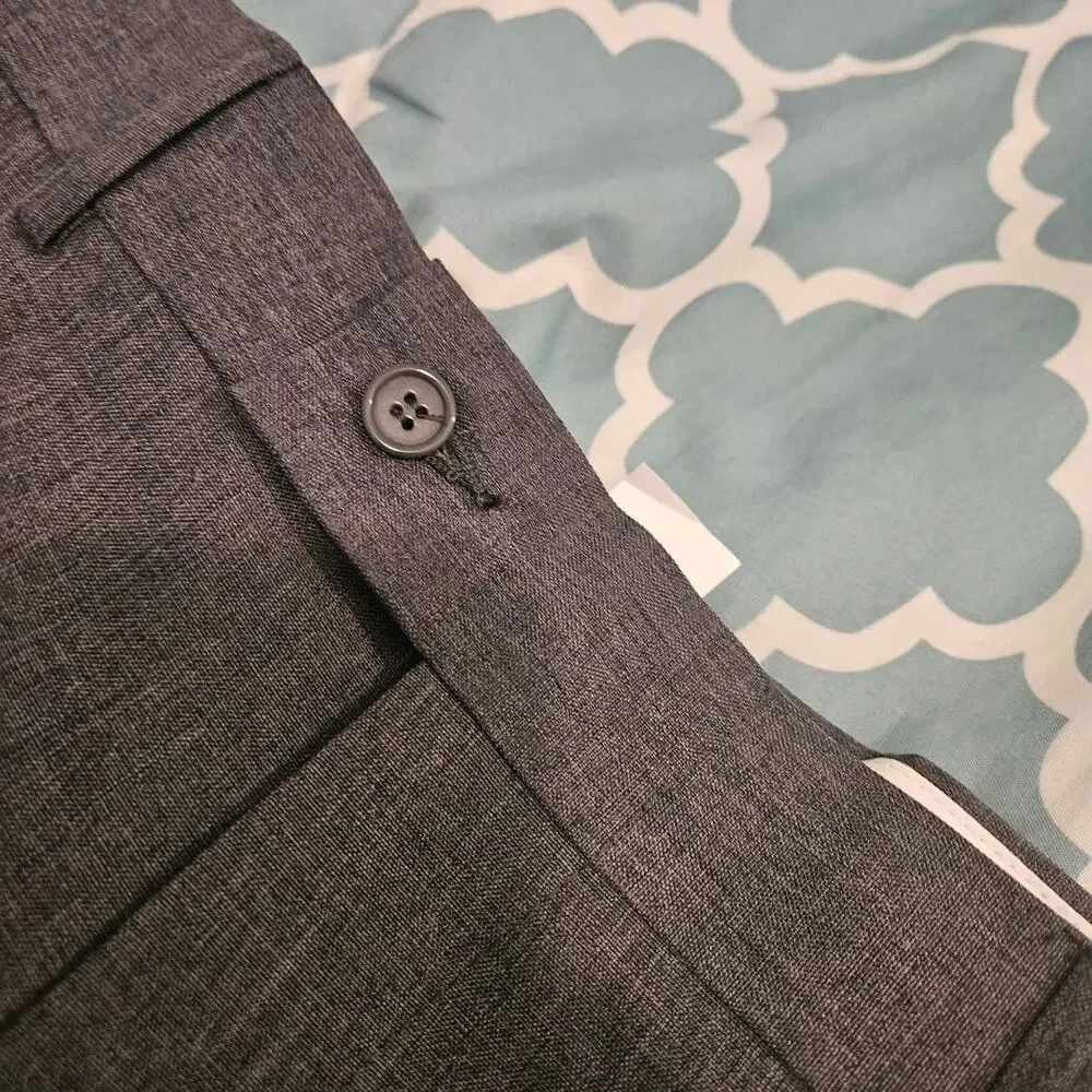 Haband Gray Dress Pants Mens 44x27 Flat Front Career Office Slacks